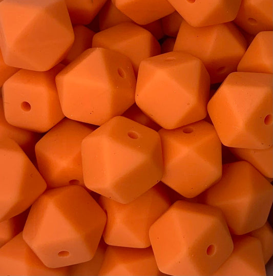 14mm Hexagon Tangerine Silicone Beads