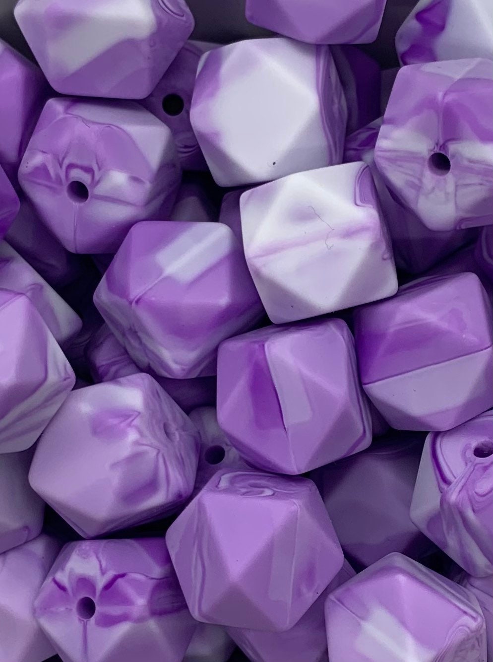 14mm Hexagon Purple Marble Silicone Beads