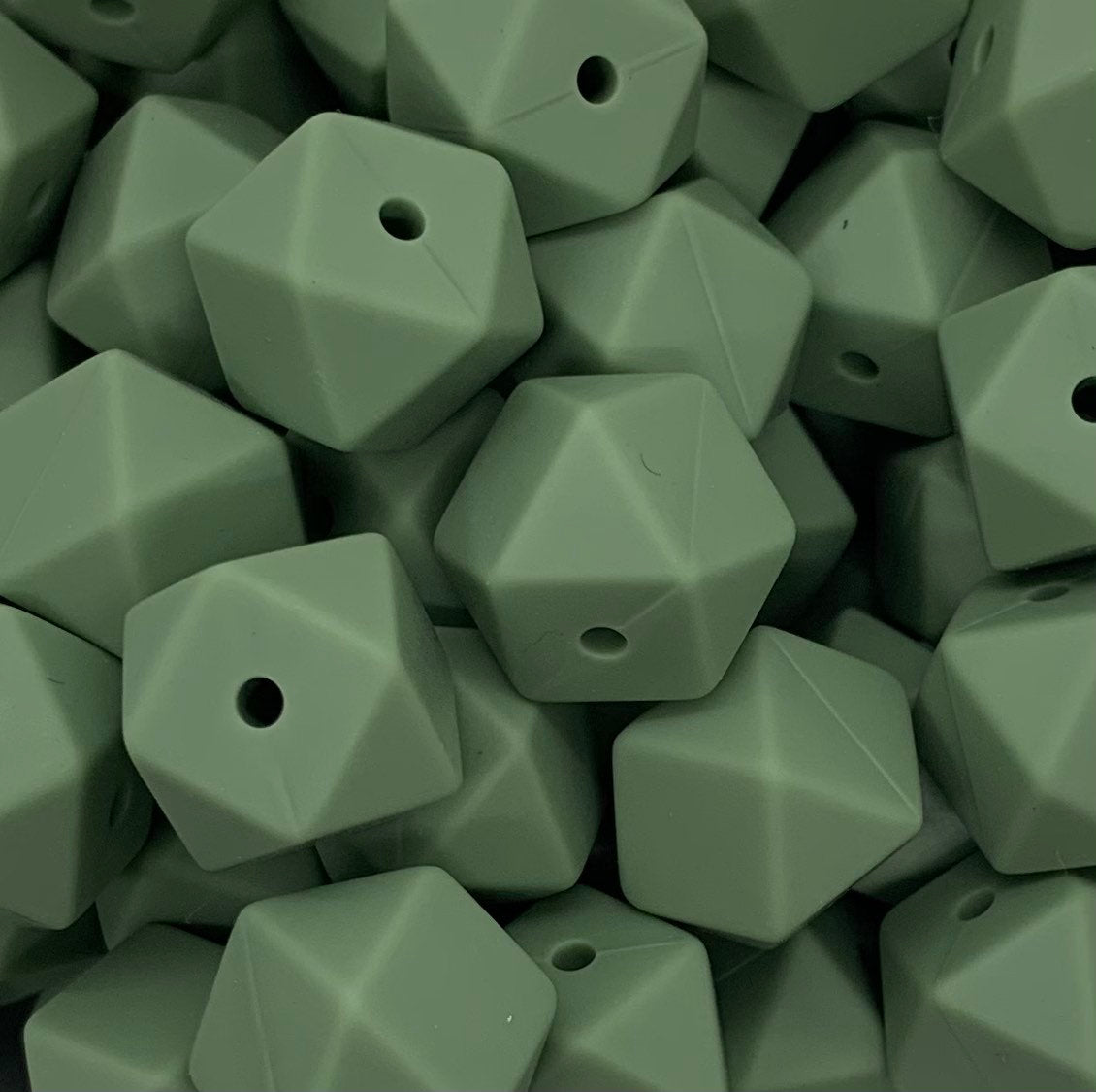 14mm Hexagon Sage Silicone Beads