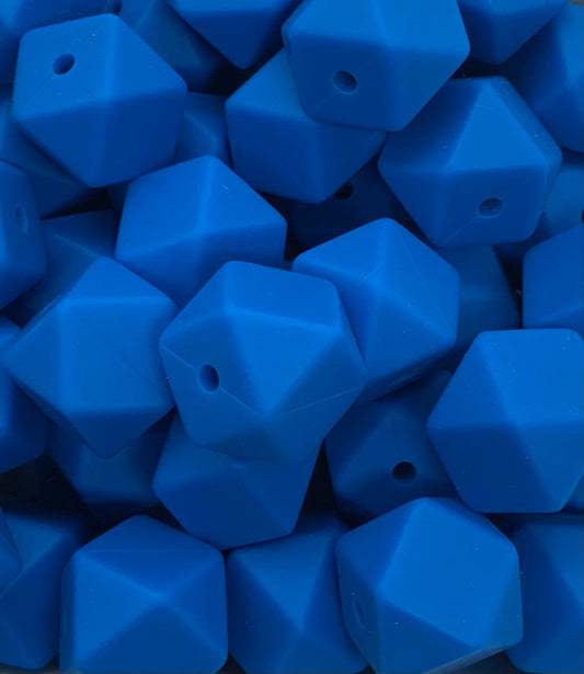 14mm Hexagon Sky Blue Silicone Beads