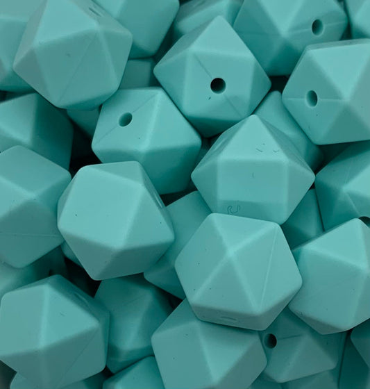 14mm Hexagon Light Turquoise Silicone Beads