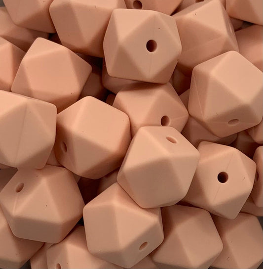 14mm Hexagon Peach Silicone Bead