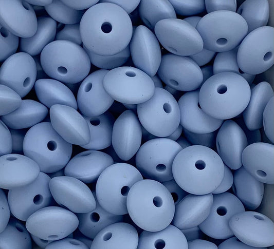 12mm Lentil Baby Blue Silicone Beads