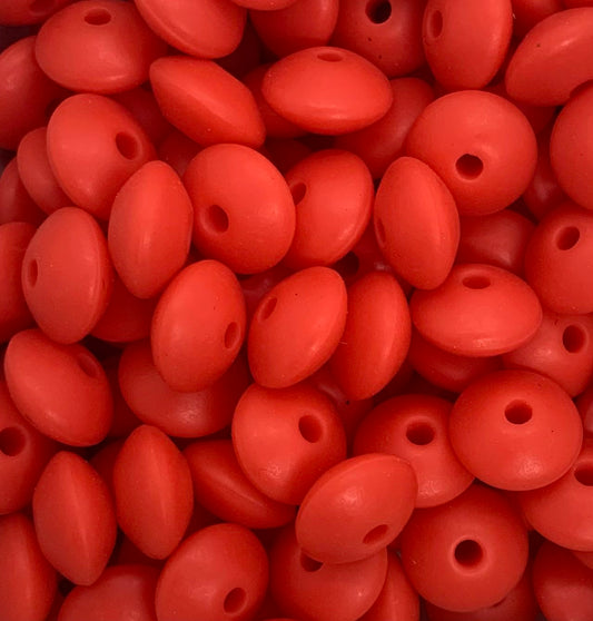 12mm Lentil Solid Rose Red Silicone Beads