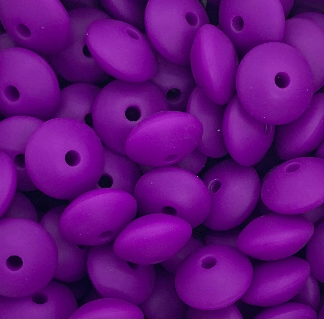 12mm Lentil Solid Violet Silicone Beads