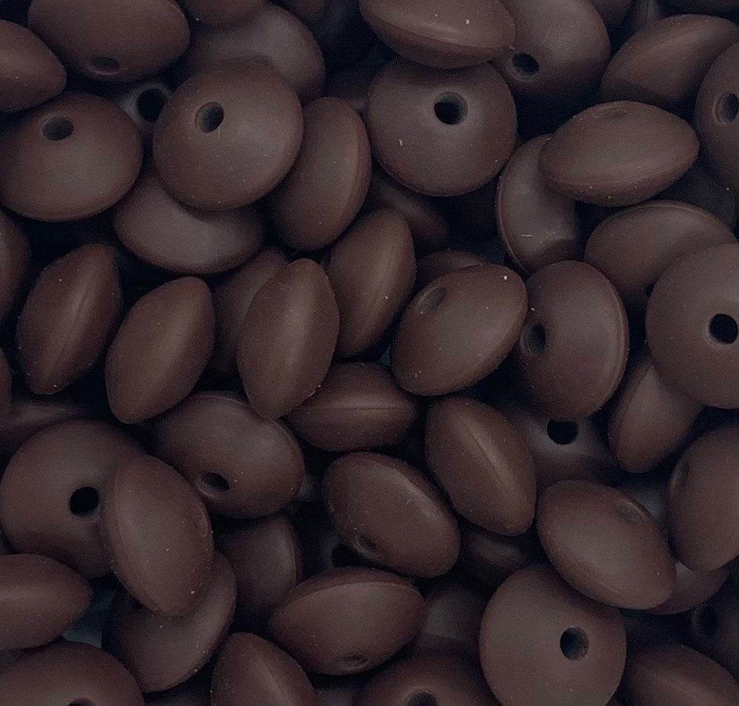 12mm Lentil Solid Chocolate Silicone Beads