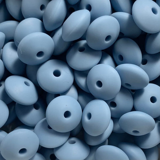 12mm Lentil Solid Steel Blue Silicone Beads