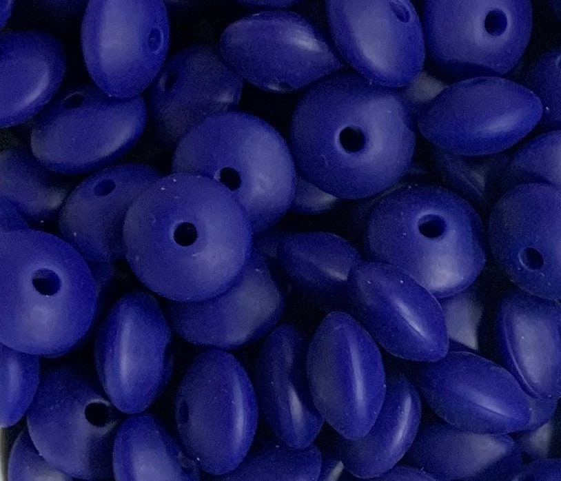 12mm Lentil Solid Night Blue Silicone Beads