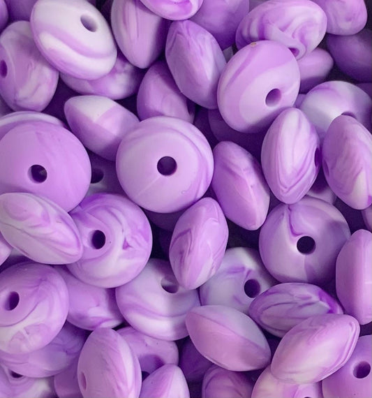 12mm Lentil Solid Purple Marble Silicone Bead