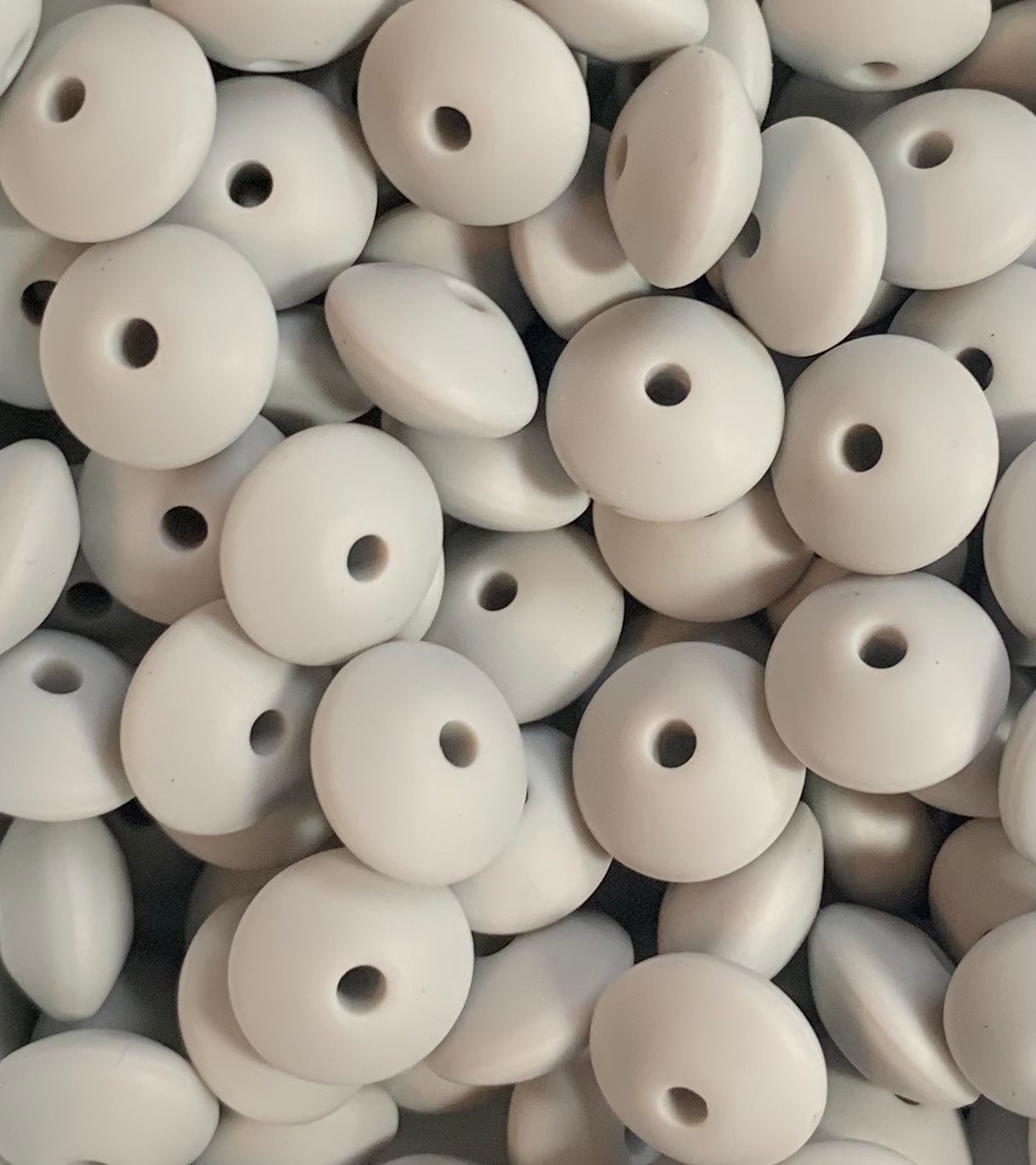 12mm Lentil Light Grey Silicone Beads