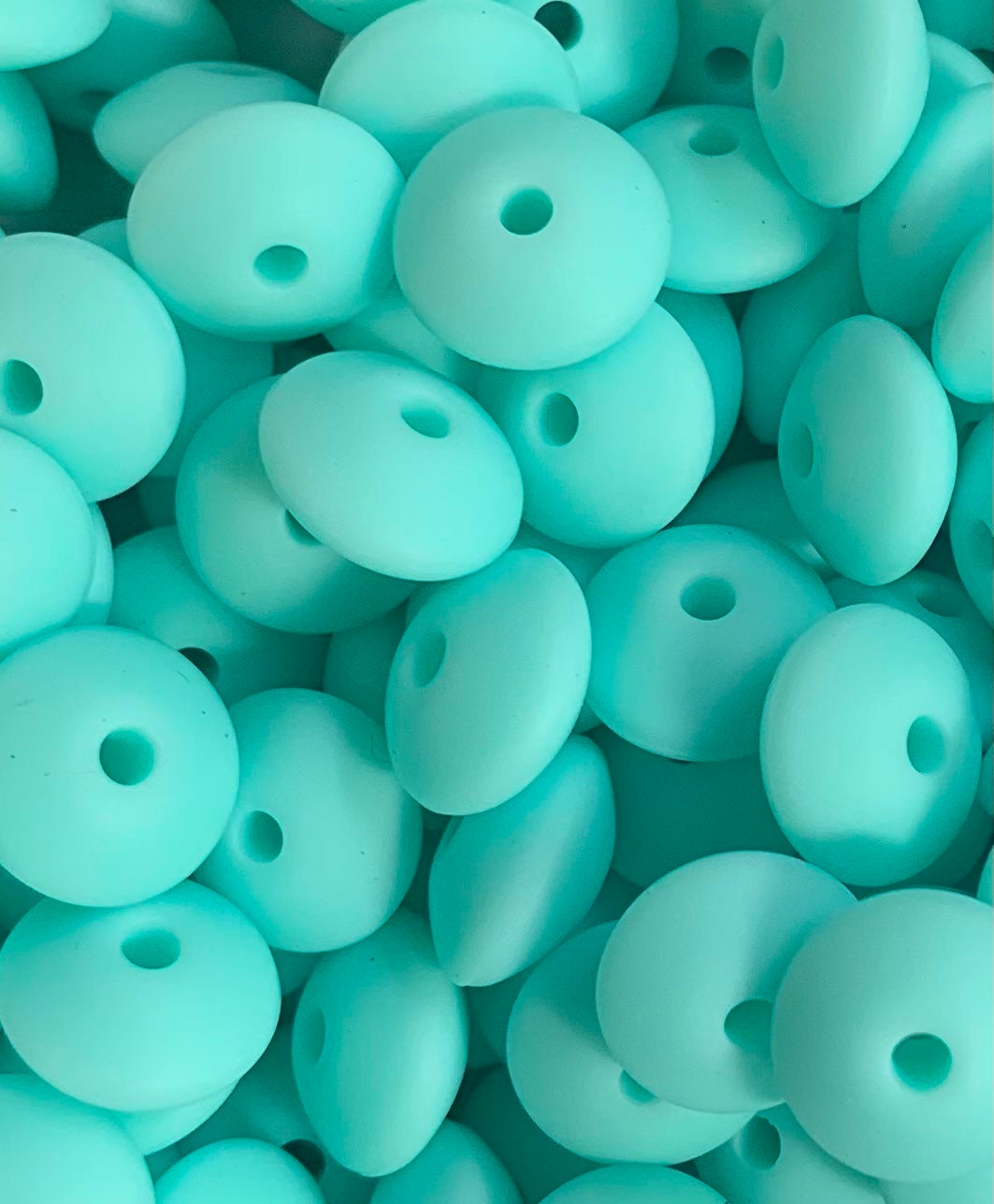 12mm Lentil Solid Aqua Silicone Beads