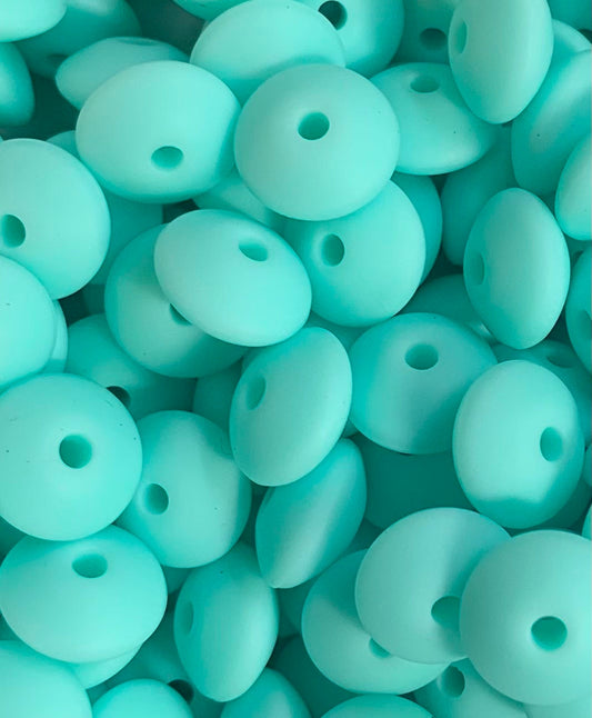 12mm Lentil Aqua Silicone Beads