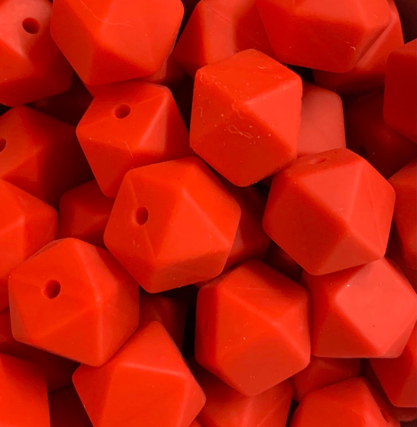 14mm Hexagon Tomato Red Silicone Beads