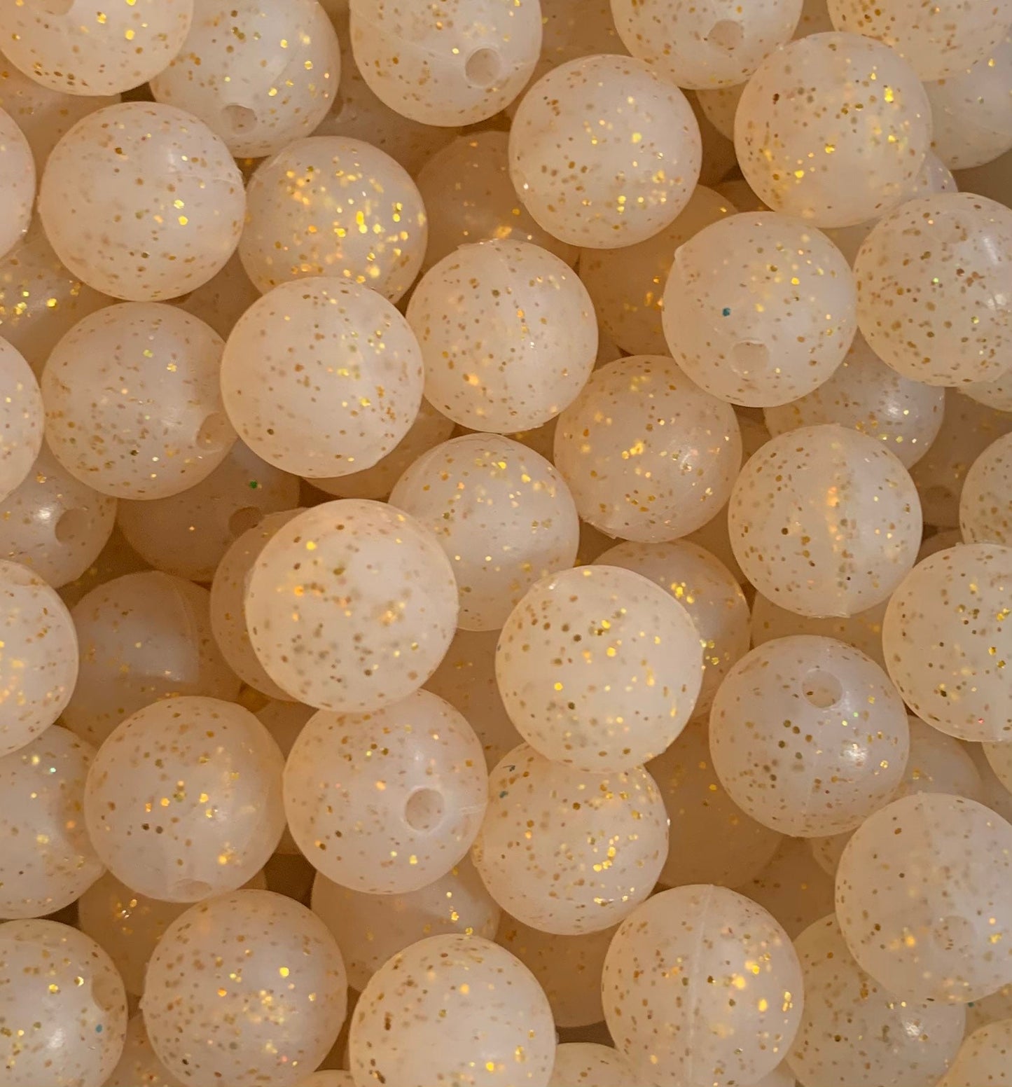 12mm Round Gold Glitter Silicone Bead