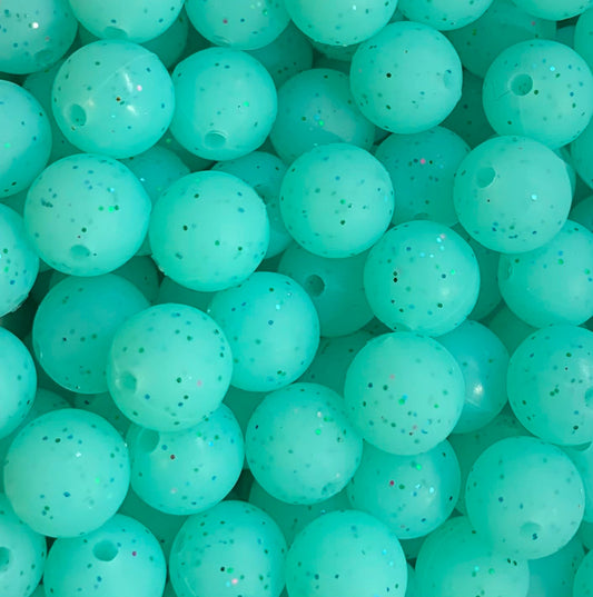 15mm Glitter Teal Round Silicone Beads