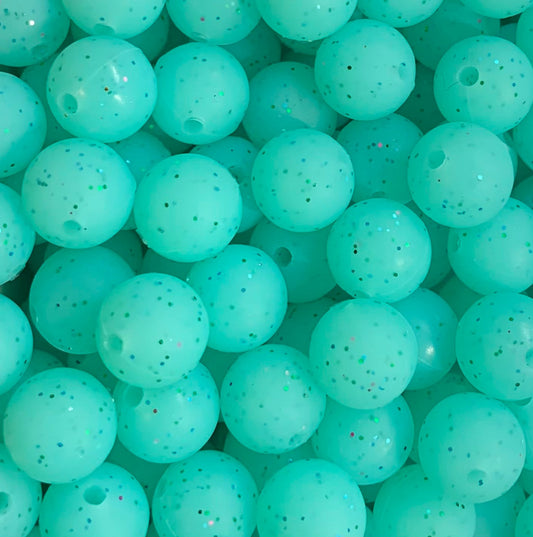 12mm Round GLITTER Teal Silicone Beads