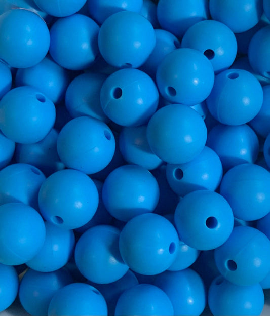 15mm Solid Persian Blue Round Silicone Beads