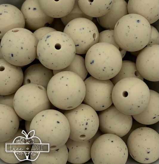 12mm Round Cream Speckled  Silicone Beads