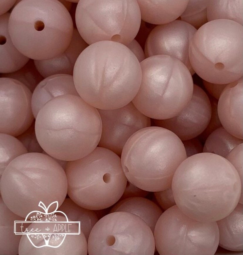15mm Solid Pearl Pink Round Silicone Beads