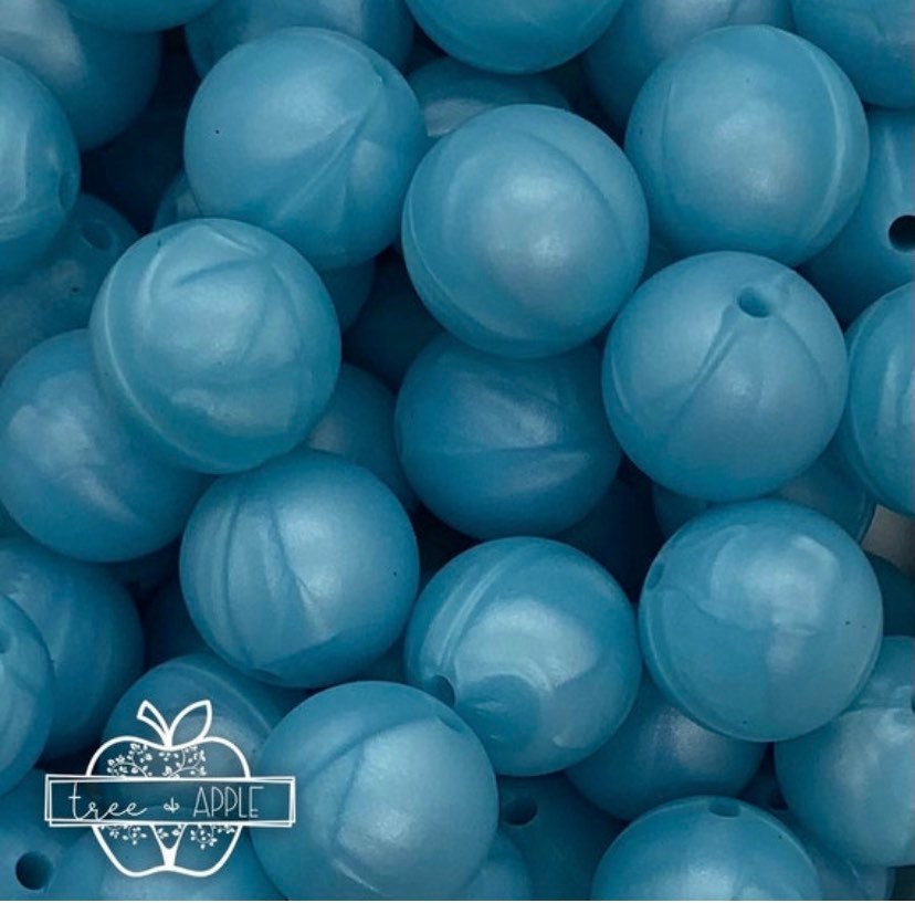 15mm Solid Pearl Ice Blue Round Silicone Beads