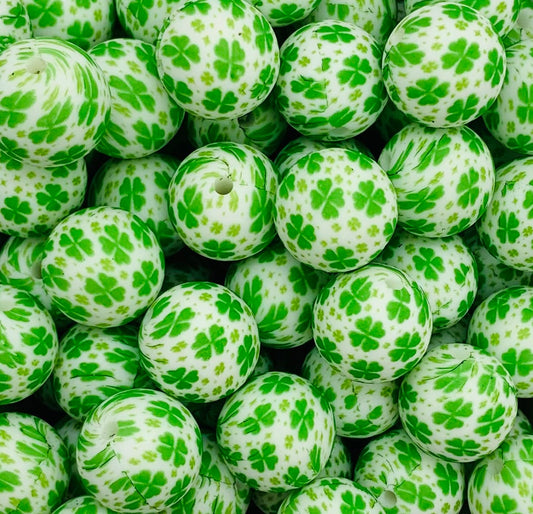 15mm Print Shamrock EXCLUSIVE Round Silicone Beads