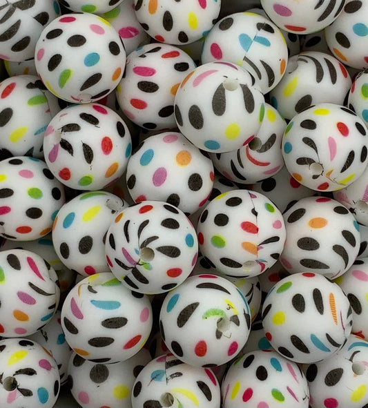 15mm Print Darker Polka Dot Round Silicone Beads