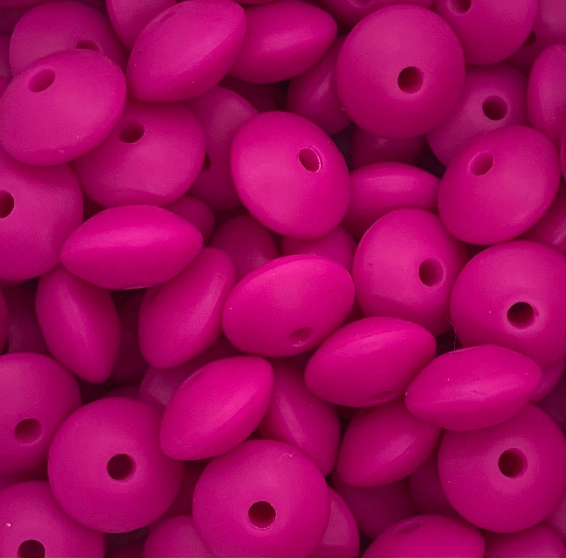 12mm Lentil Solid Fuchsia Silicone Beads