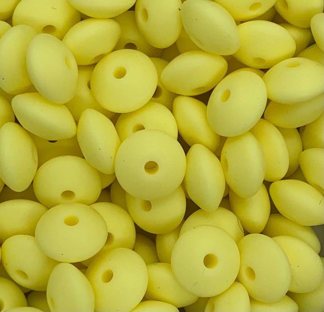 12mm Lentil Solid Lemon Yellow Silicone Beads