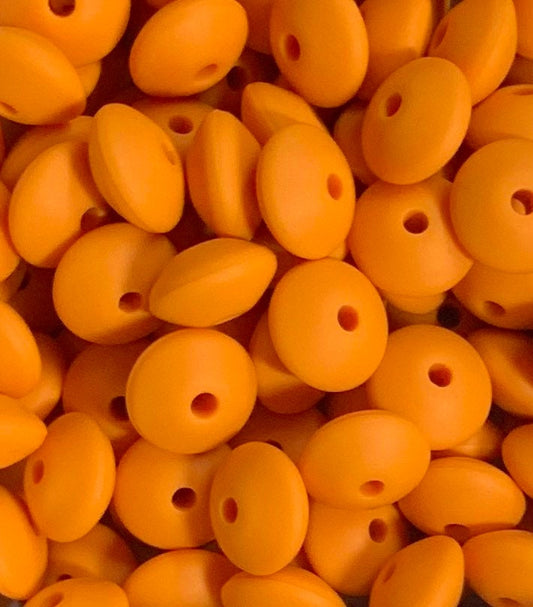 12mm Lentil Solid Pumpkin Orange Silicone Beads