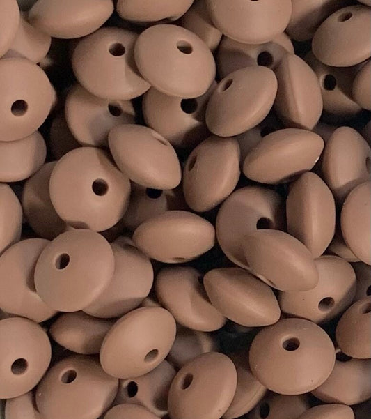 12mm Lentil Brown Silicone Beads