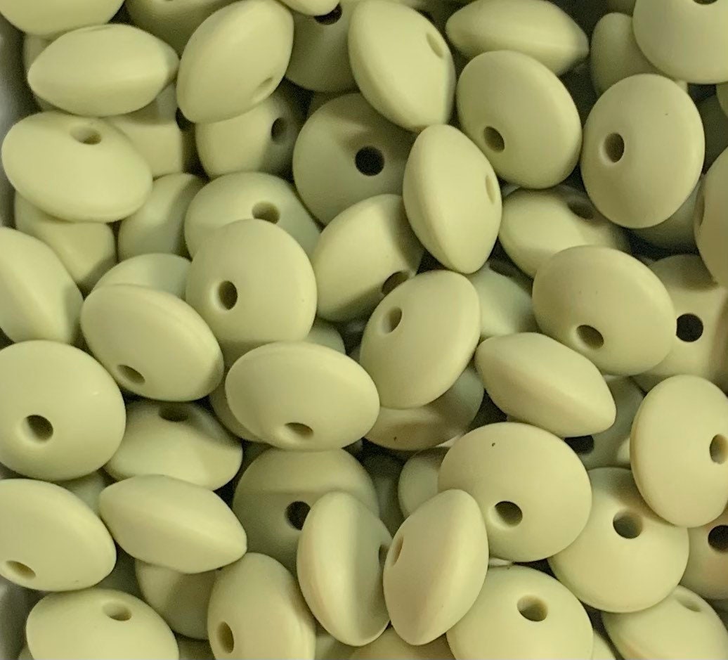 12mm Lentil Solid Pistachio Silicone Bead