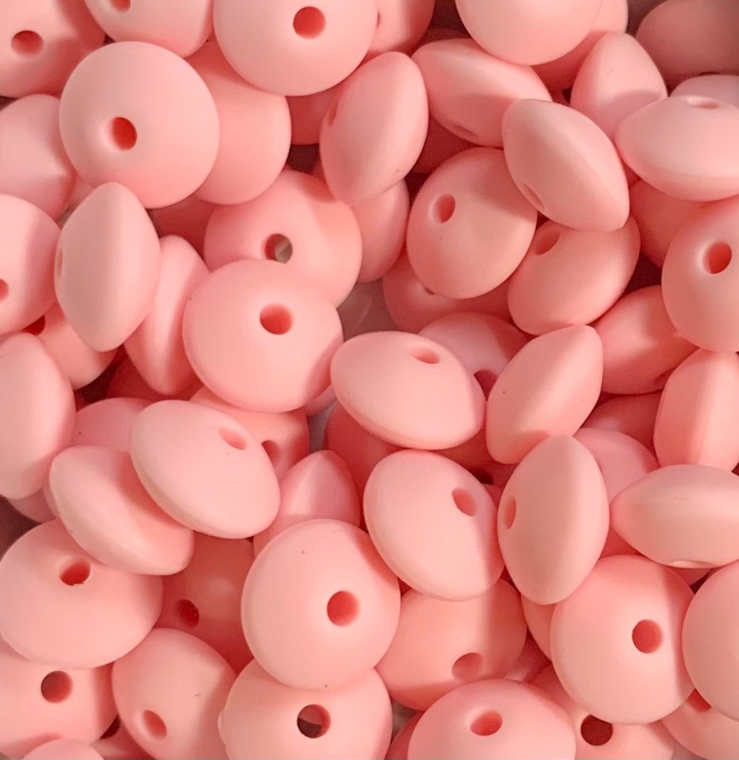 12mm Lentil Solid Pink Lemonade Silicone Beads