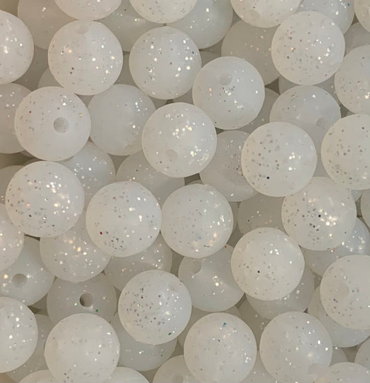 15mm Glitter White Round Silicone Beads