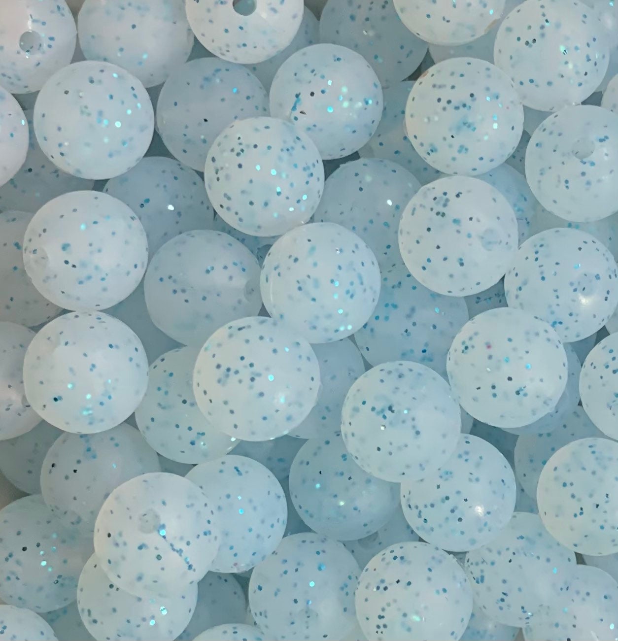 15mm Glitter Blue Round Silicone Bead