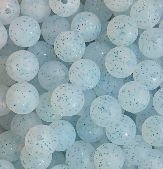 15mm Glitter Blue Round Silicone Bead