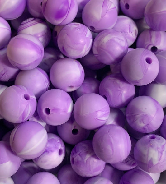 12mm Round Solid Purple Marble Silicone Bead