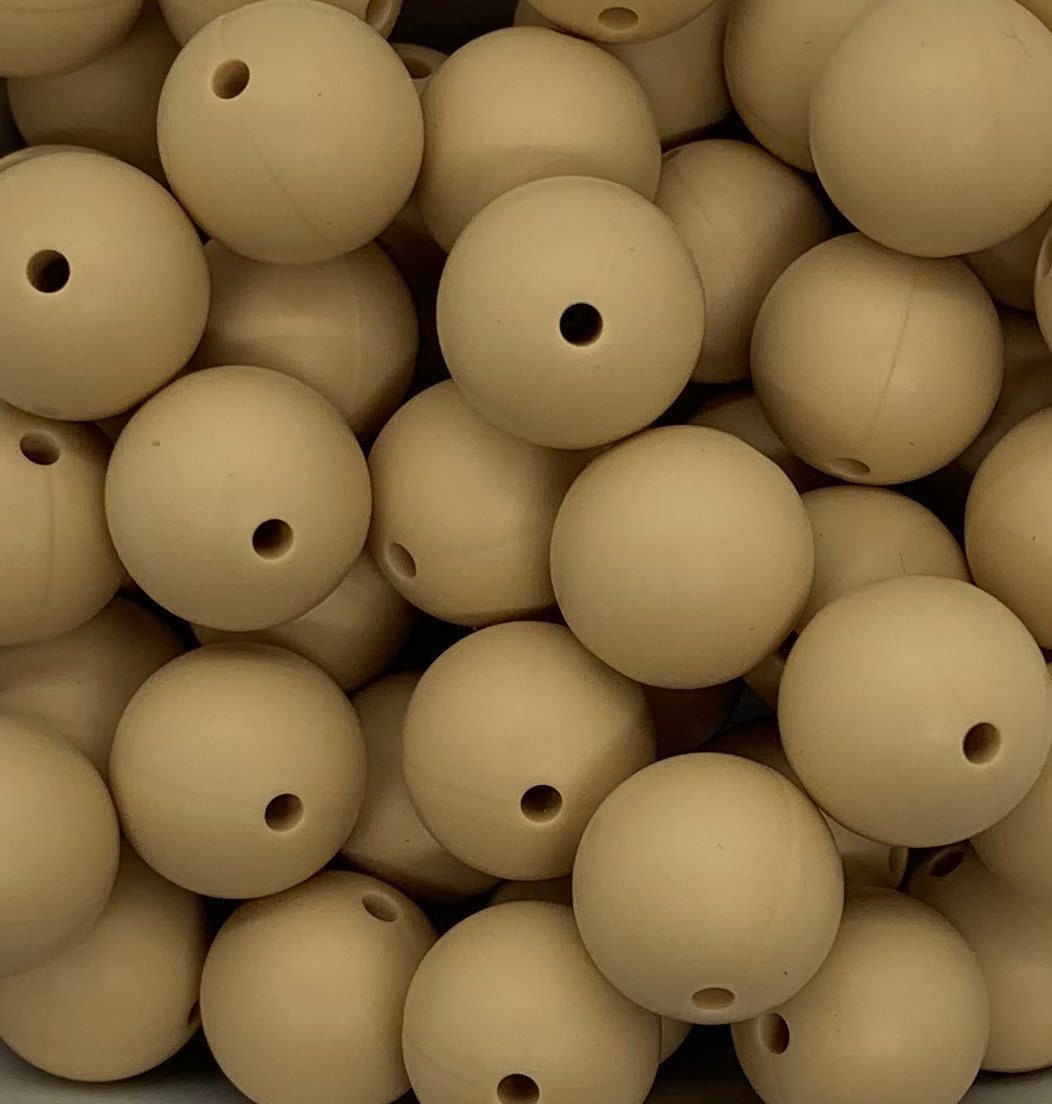 15mm Solid Oatmeal Round Silicone Beads