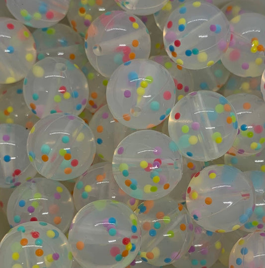 12mm Round Confetti Silicone Beads, Clear Silicone Beads