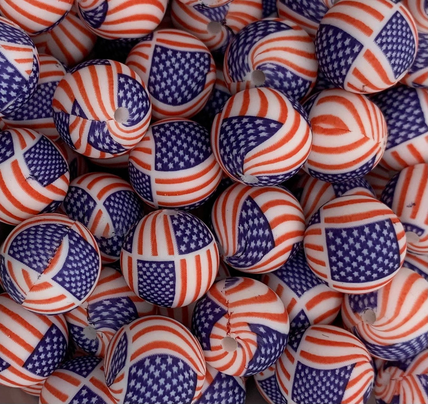 15mm Print American Flag Silicone Bead