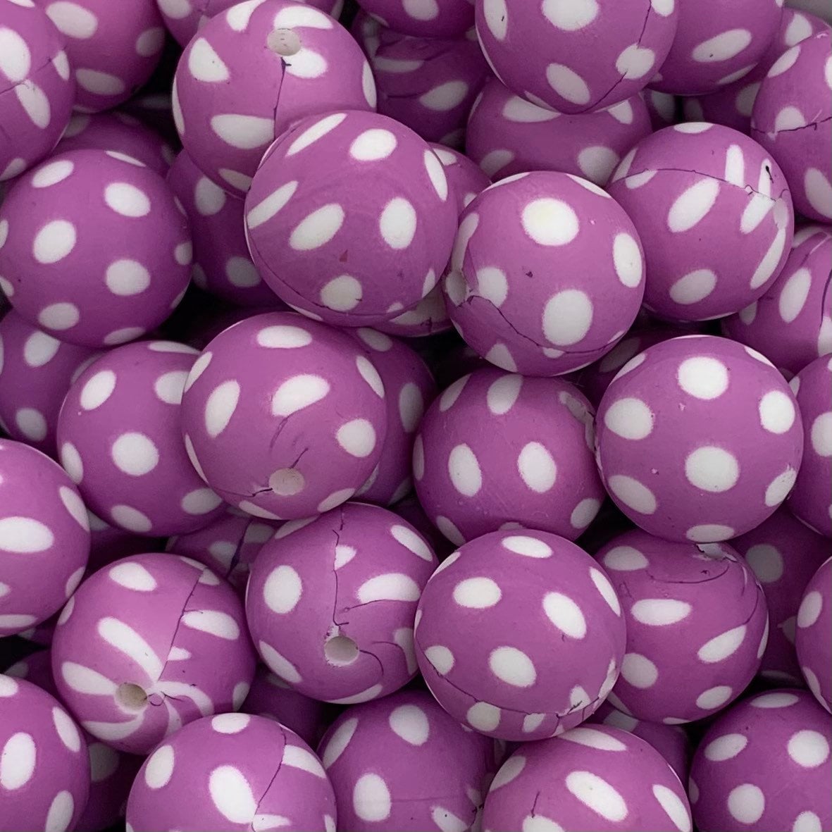 15mm Print Purple Polka Dot Round Silicone Beads