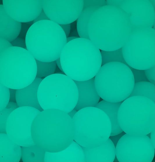 15mm GLOW Teal Round Silicone Beads