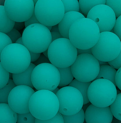 15mm GLOW Teal Round Silicone Beads