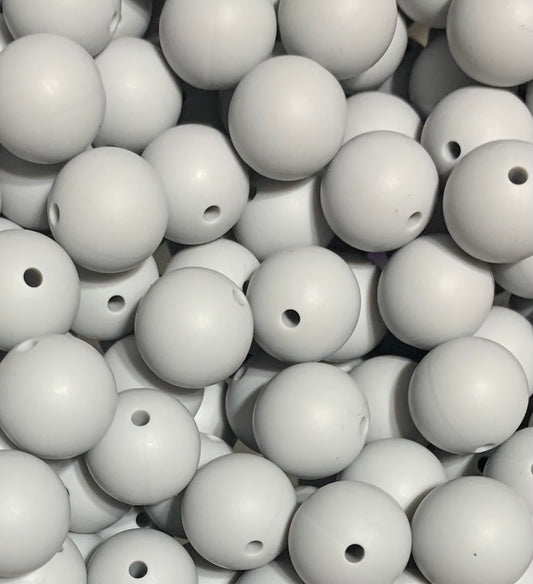 15mm Solid Light Grey Round Silicone Beads