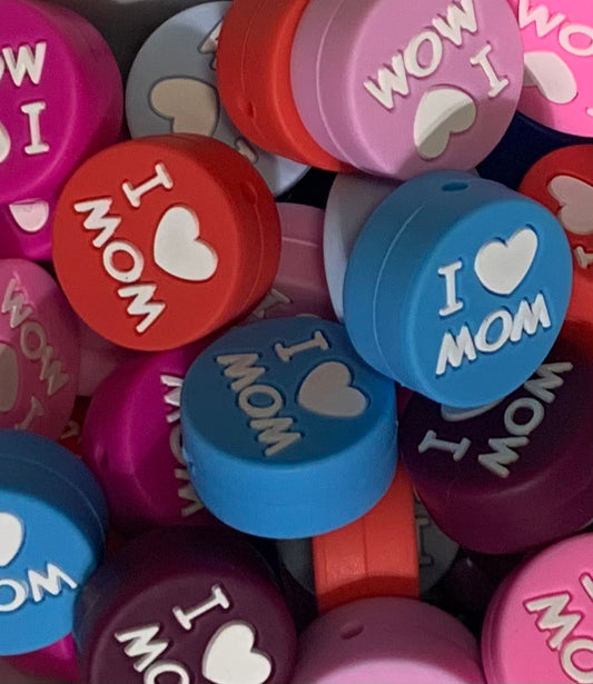 I Heart Mom Silicone Focal Bead, Valentine’s Silicone Bead