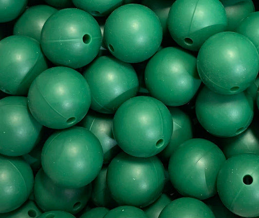 15mm Solid Evergreen Round Silicone Beads