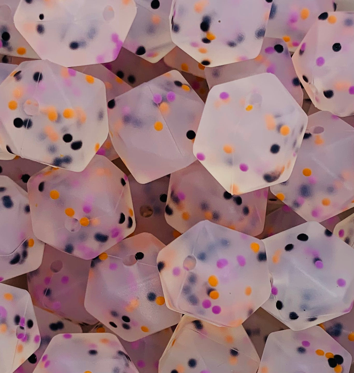 14mm Hexagon Custom Halloween Confetti Silicone Beads