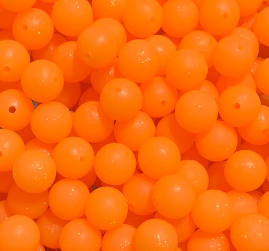 15mm GLITTER Neon Orange Silicone Beads