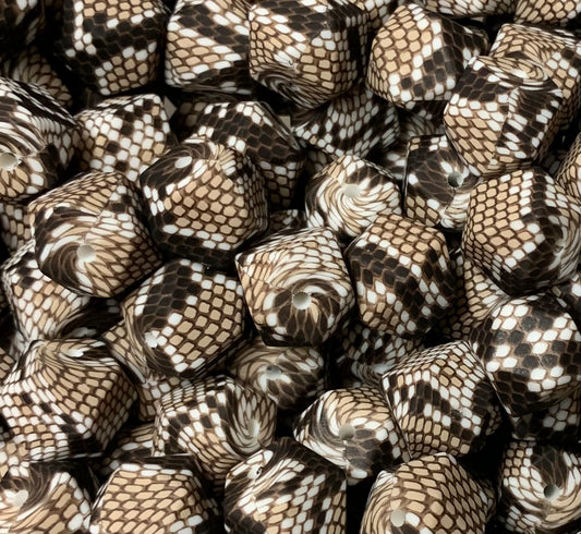 14mm Hexagon Snake Scales Animal Printed Silicone Beads