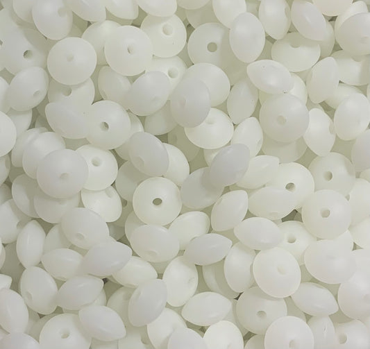 12mm Lentil White GLOW in the Dark Silicone Bead