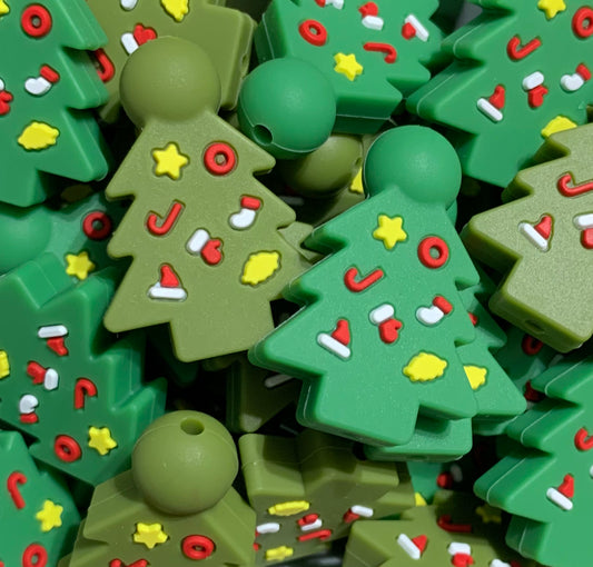 Christmas Tree Silicone Focal Bead, Christmas Silicone Bead, Tree Shape Silicone Bead